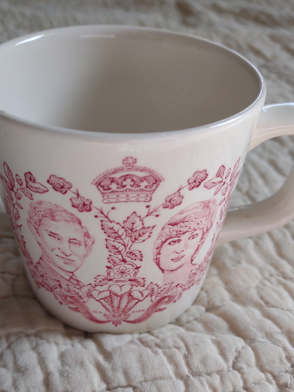 Ceramic Cup with Red Transferware Royal Wedding Portrait Design Charles Diana